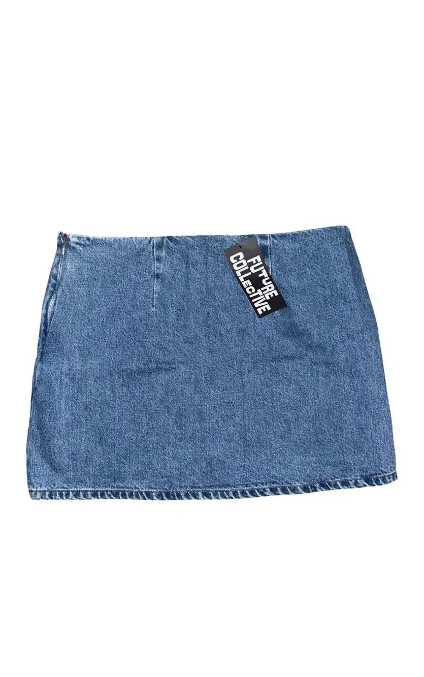 Future Collective Denim Skirt Size 10 Studded Blue Mini
